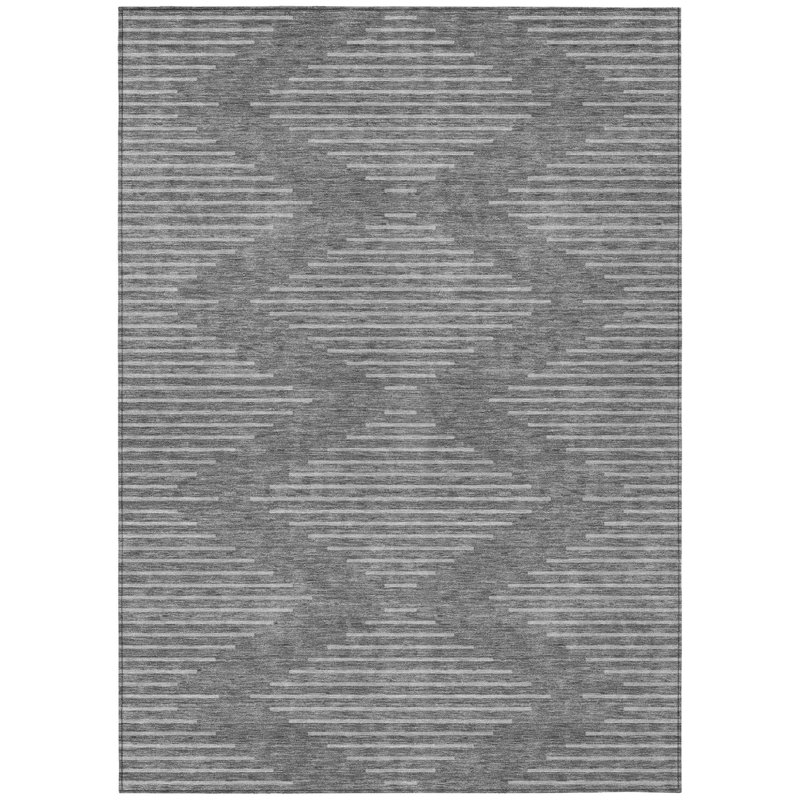 9' X 12' Charcoal Geometric Washable Indoor Outdoor Area Rug