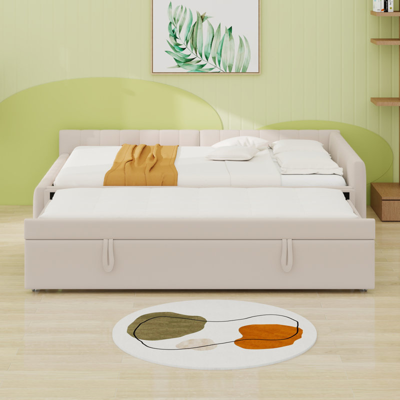 Canapé-lit rembourré avec lit gigogne escamotable, Beige