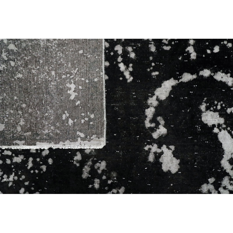 Tapis décoratif en laine noir unique 6 pi 3 po x 9 pi 5 po noué à la main