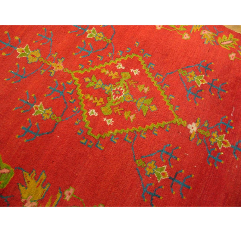 Striking Red Field With Special Lozenge Medallion Antique Turkish Oushak Rug