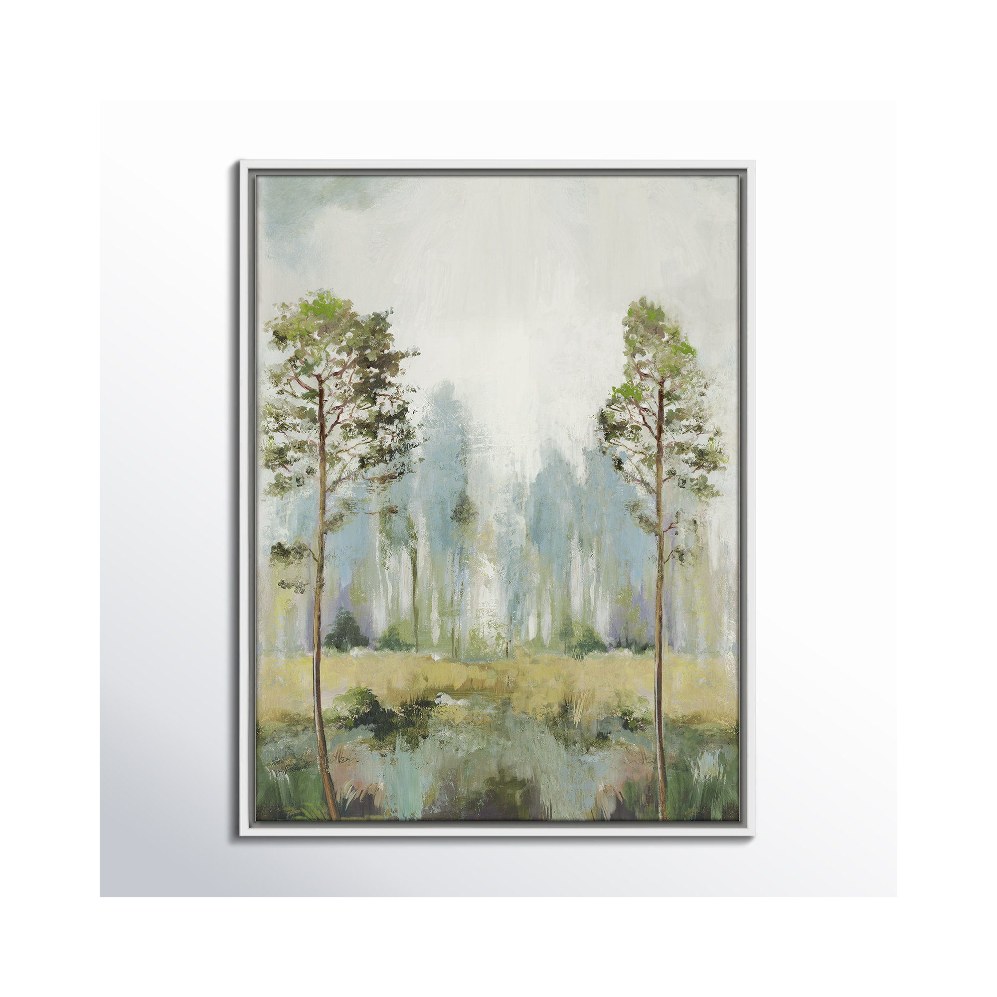 Tall Green Trees II by Teton Pearce - Floater Frame Print on Canvas, 25.5" H x 19.5" W, White