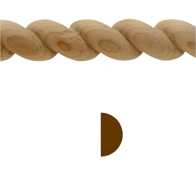 Moulure en corde de 3/4 po de hauteur x 3/8 po de garniture. Sans finition, Érable, L 0,375 po x H 0,75 po x P 42 po