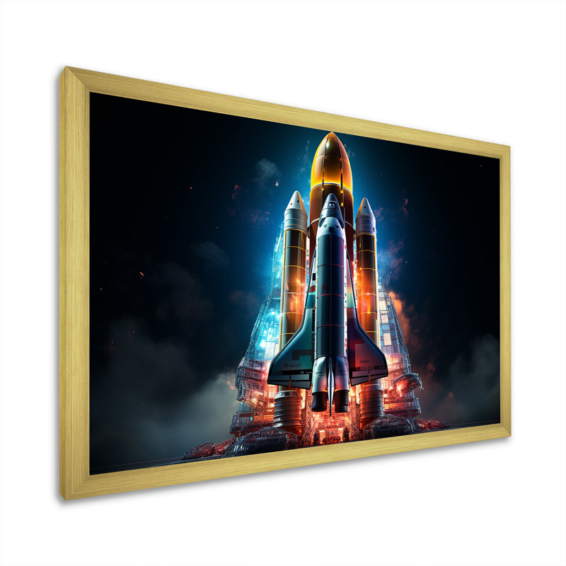Lancement de la Navette Spatiale Blastoff III sur toile, H 16 po x l 32 po x P 1 po, Cadre doré simple