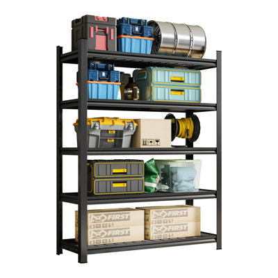 Garage Five Story Shelf, Capable Of Accommodating 2500 LBS, Adjustable Metal Shelf, Black, Requires Assembly, 71.2 "H x 47.24"L x 23.62 "D