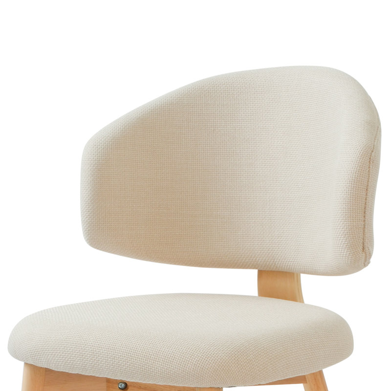Ensemble de 4 chaises de salle à manger rembourrées beige de style milieu du siècle, avec dossier incurvé, revêtement en lin et pieds en bois massif naturel.
