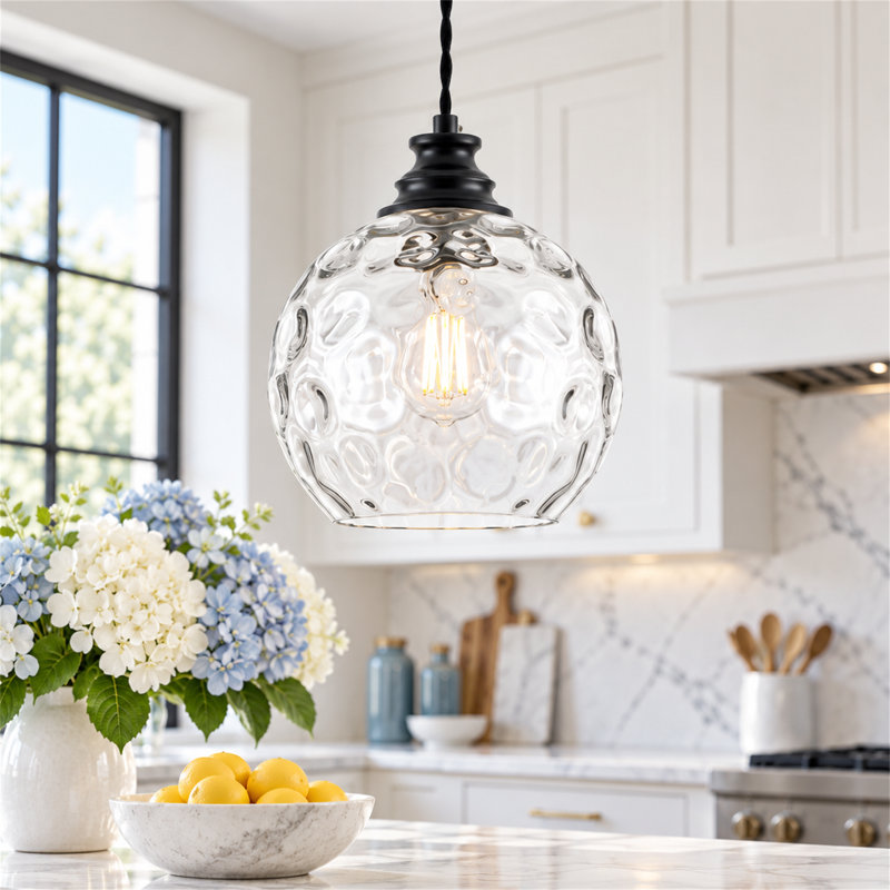 1 Glass and Iron Chandelier, Noir mat