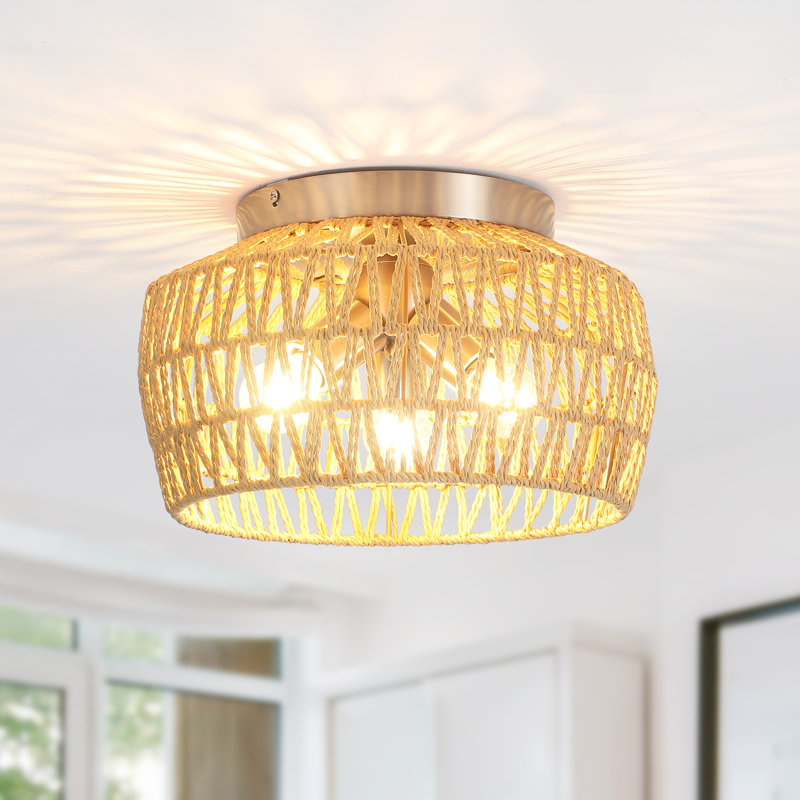 Alasdhair 3 - Light 12.6" Bohemian Hand-woven Rattan Sputnik Flush Mount Ceiling Light for Hallways Storage Rooms Walk-in Closets