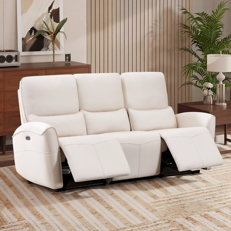 Canapé inclinable électrique en similicuir de 79,4 po de largeur avec ports USB et ports Type-C, White