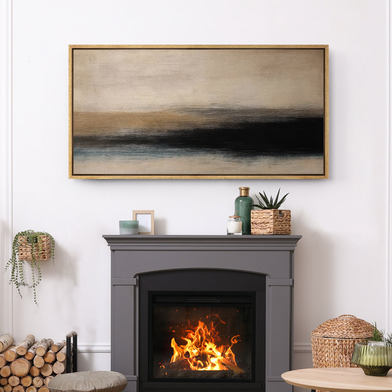 Large Framed Canvas Print Wall Art - Neutral Abstract Landscape Print for Modern Home Decor, Natural, 30" H x 60" W