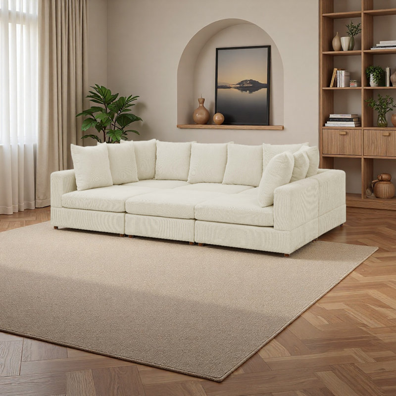 Canapé modulaire en velours côtelé 6 pièces, Velours côtelé crème
