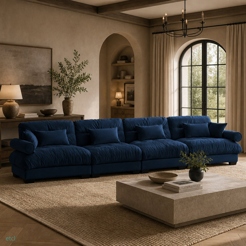 Canapé modulaire en velours surdimensionné Comfort, Velours bleu