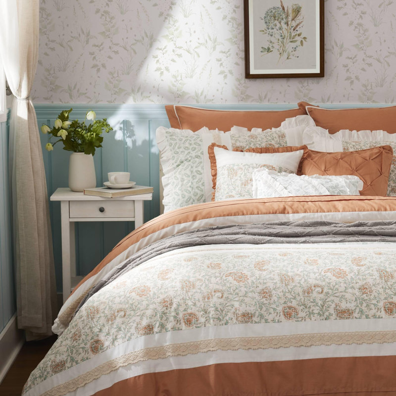 Ensemble d'édredon en coton percale 9 pièces, Très grand édredon et 8 pièces supplémentaires, Coral
