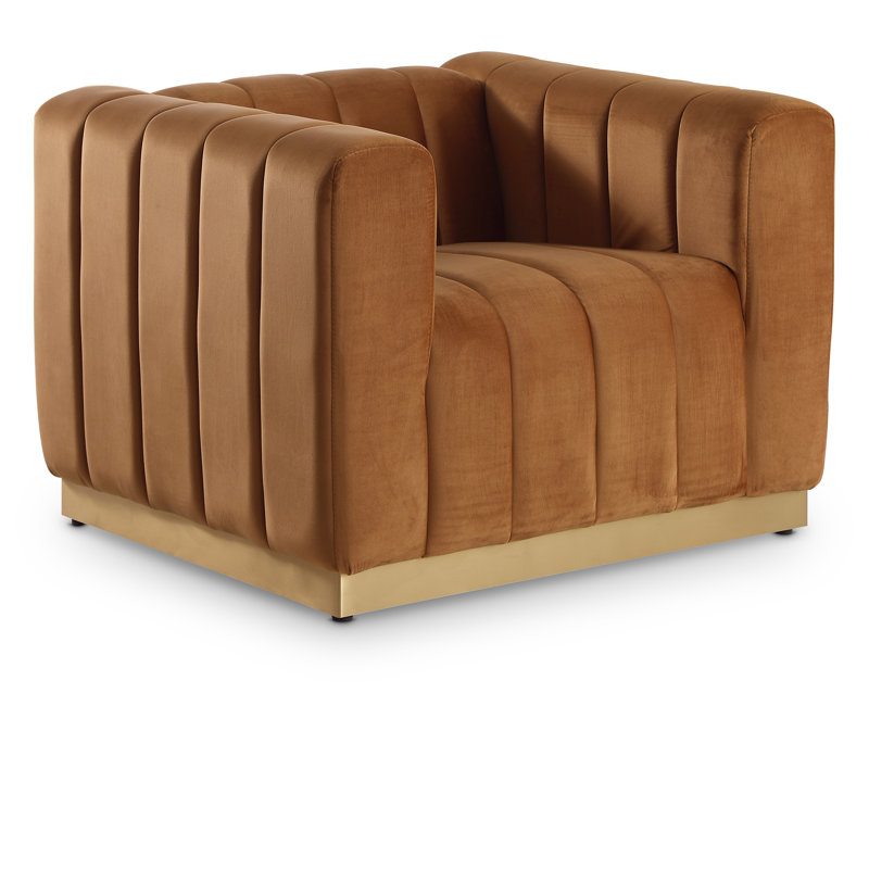 Tyneside Upholstered Armchair, Saddle Brown Velvet