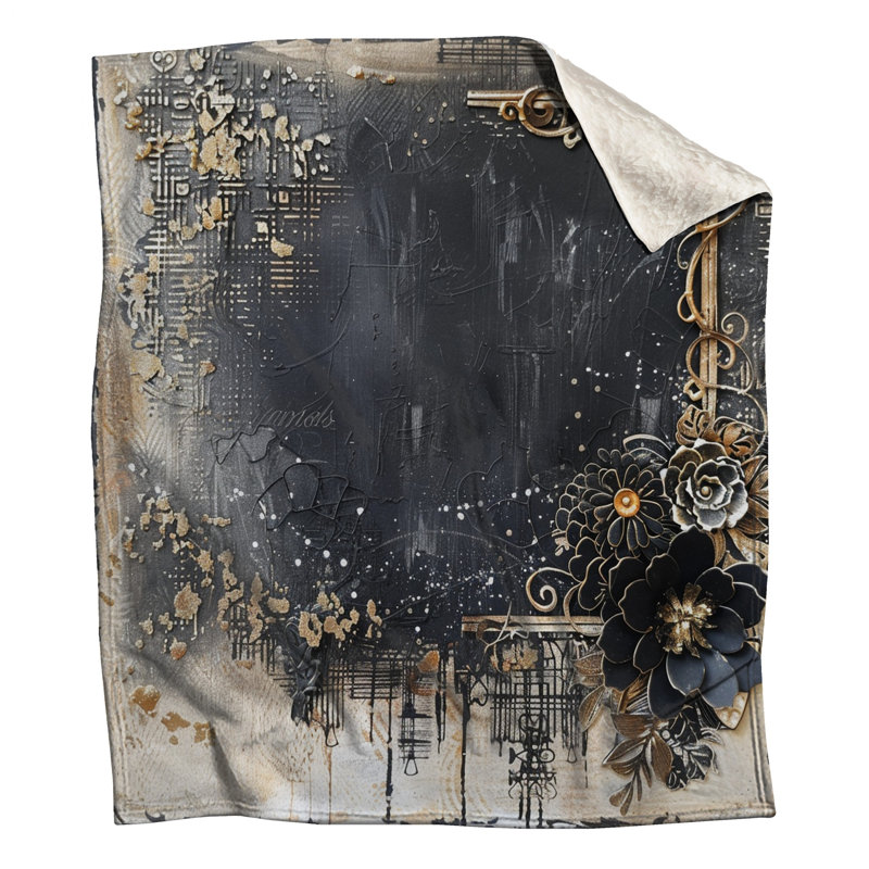 Jeté floral en molleton - Jetés abstraits pour canapés ou lits, L 80 po x l 68 po, Noir abstrait / géométrique