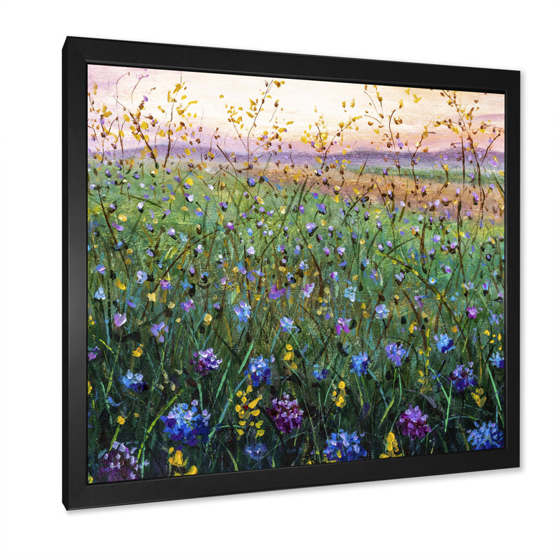 Champ vibrant de fleurs sauvages - Peinture, Toile avec cadre noir, L 16 po x H 16 po
