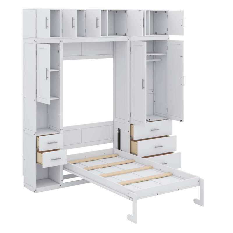 Lit escamotable avec rangement et garde-robe, Lit simple