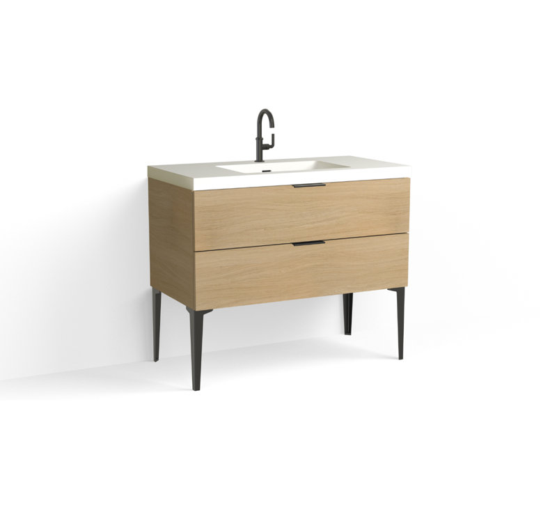 Avila 42" W Freestanding Single Bathroom Vanity with Dean Leg, Glossy White/Single, Biondo, Satin Nickel