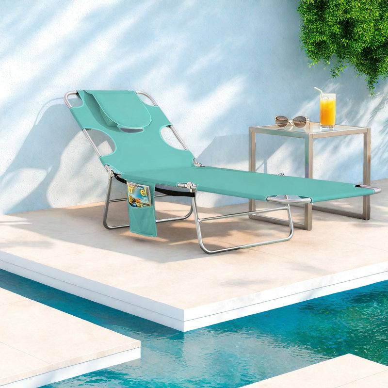 Chaise longue de patio réglable, structure en acier, vert clair, relaxation extérieure portable