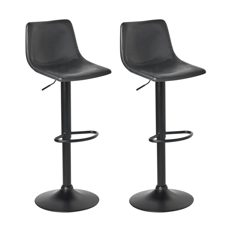 Swivel Upholstered Adjustable Height Counter Stool with Metal Frame, Black