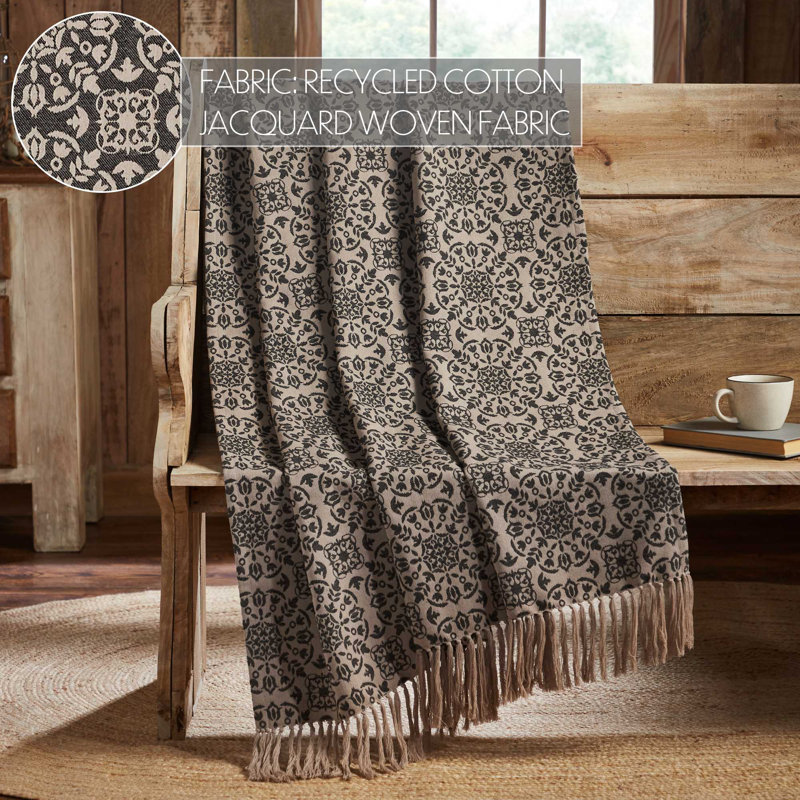 Handmade Black and Tan Cotton Jacquard Woven Throw Blanket