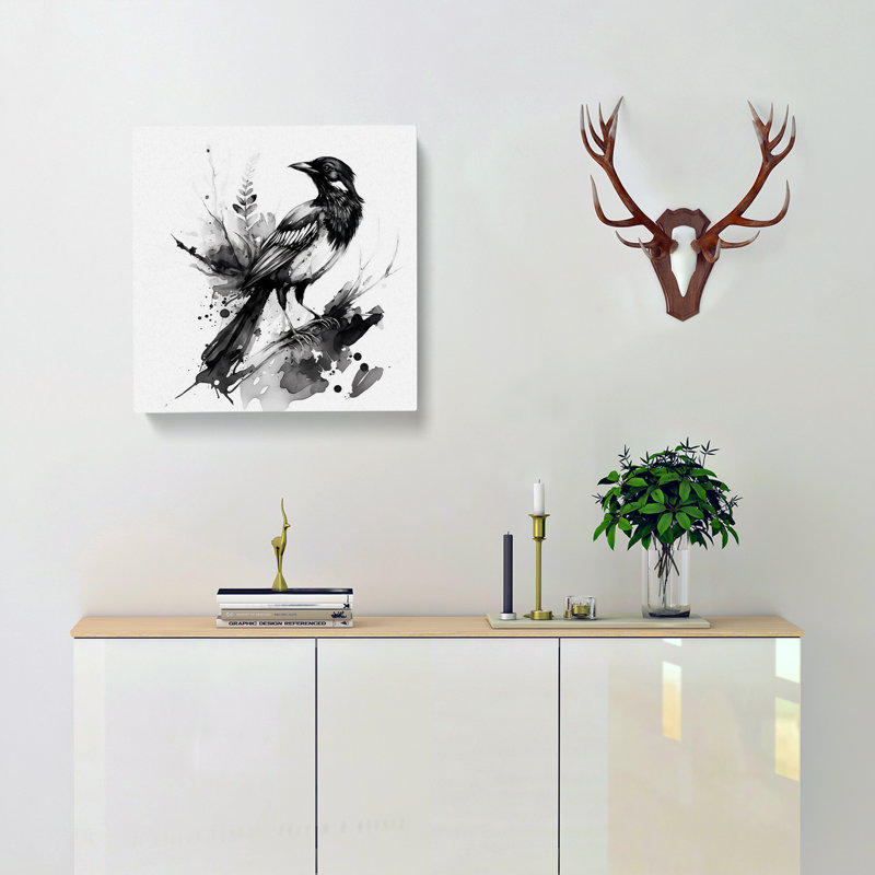 Magpie Ink Wash - Wrapped Canvas, 50cm H x 50cm W x 3cm D
