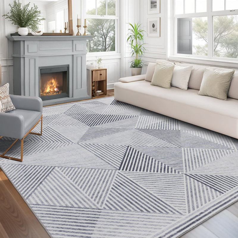 Jahree Miles Modern Geometric Machine Washable Area Rug, Rectangle 4' x 6', Gray