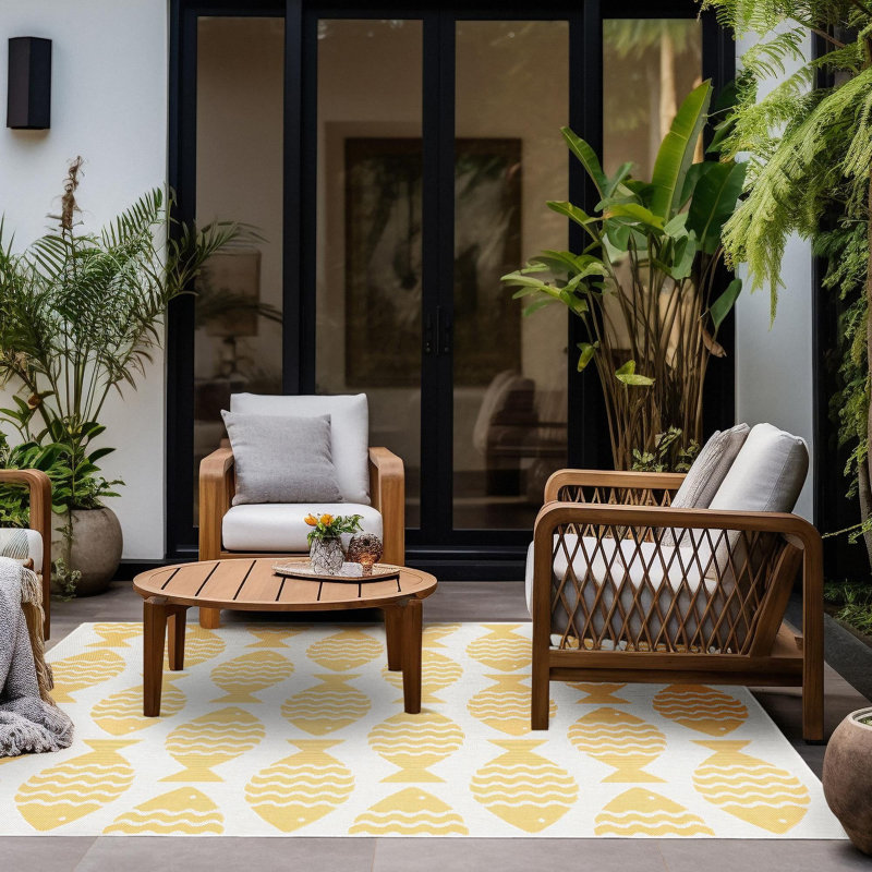 Tapis contemporain de couleur jaune Daitzman, Carré 7 pi 10 po