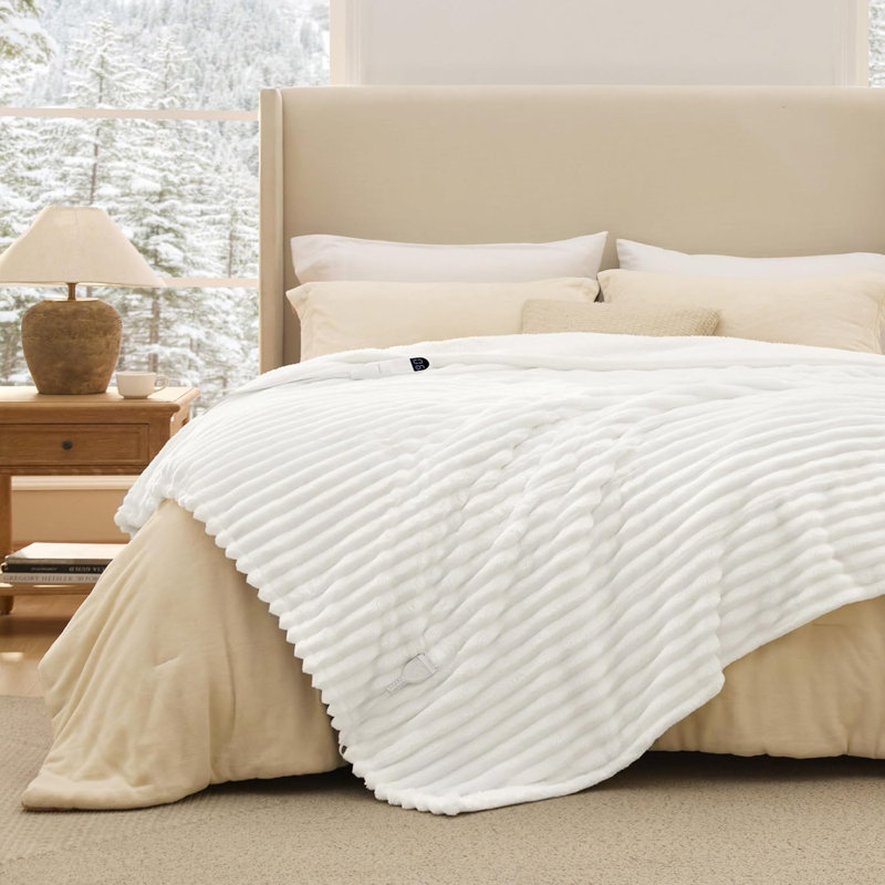Couverture électrique - Couverture chauffante en flanelle rayée épaisse avec 6 réglages de chaleur, chauffage avec 10 réglages de temps