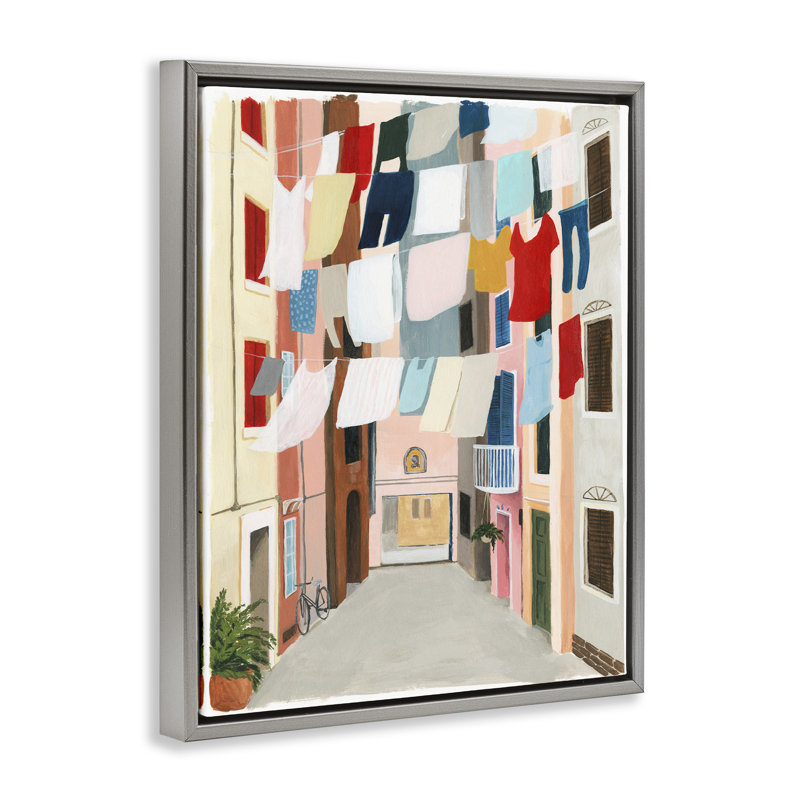 Blanchisserie corde à linge entre les appartements, Cadre flottant gris lustré, H 31 po x l 25 po