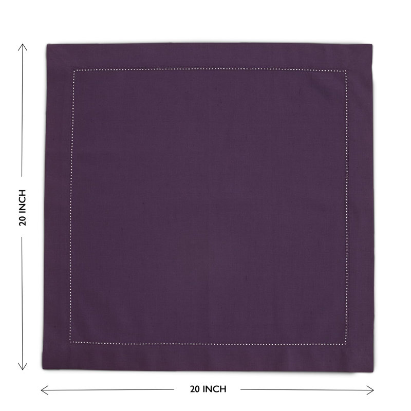 Cotton Linen Hemstitch Dinner Napkins, Purple