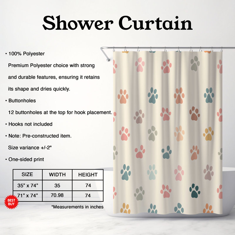Rideau de douche standard 1 pièce, H 74 po x l 71 po