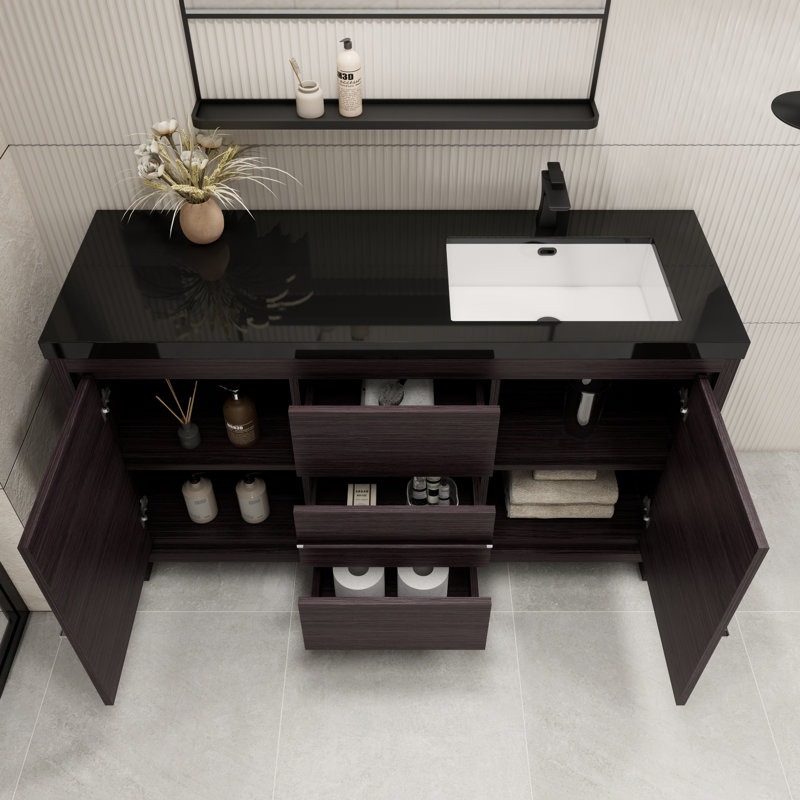 Ensemble de meuble-lavabo simple 60 po Enderlin, Chêne noir gris