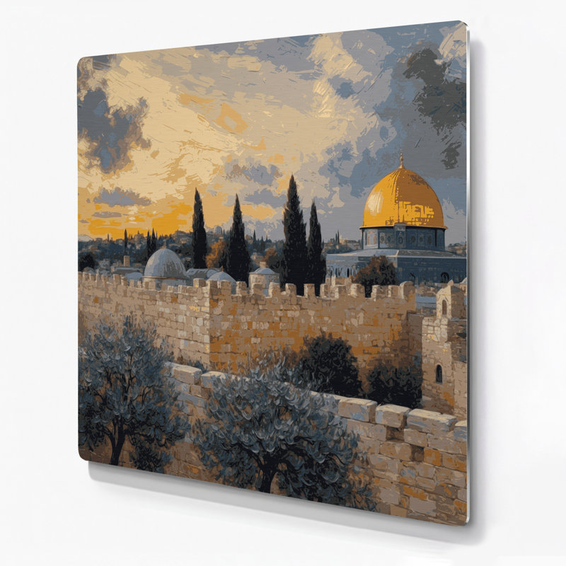 Art mural gris en villes avec villes en Israël, H 16 po x l 16 po