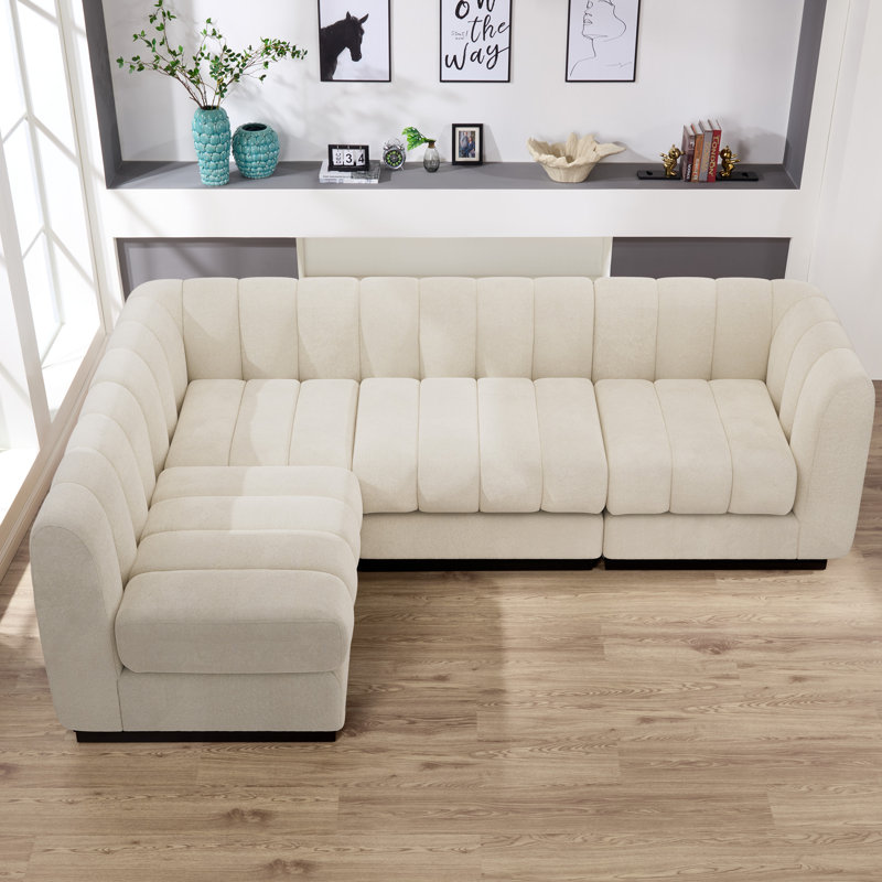 Canapé-lit modulaire en L Chenille, Chenille beige