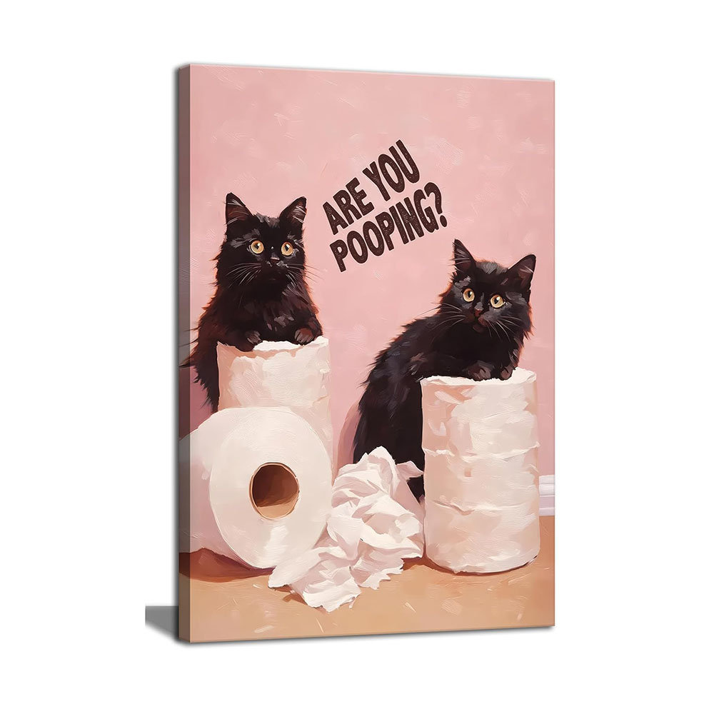 Funny Black Cat Bathroom Wall Art Bathroom Animal Canvas Wall Decor Humor Cat Toilet Paper Prints Painting Are You Pooping Toilet Painting Artwork For