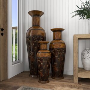 3 Piece  Metal Indoor Outdoor Tall Floor Vase Set