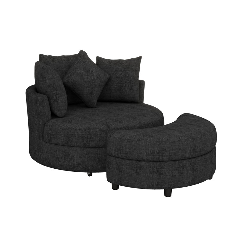 360° Swivel Barrel Chair Accent Armchair, 49.2" Chenille Upholstered Round Lounge Chaise With Half Moon Storage Ottoman And 4 Pillows