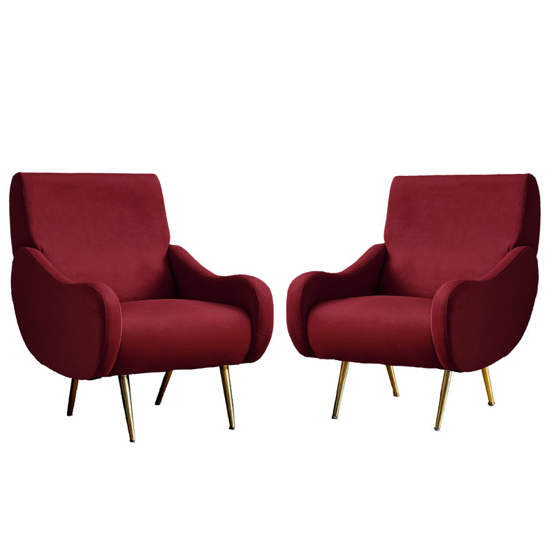 Aitana 28" Wide Modern Velvet Accent Armchair Set of 2, Mid-Century Upholstered Side Chairs with Gold & Silver Metal Legs and Curved Arms for Living Room, Bedroom & Vanity