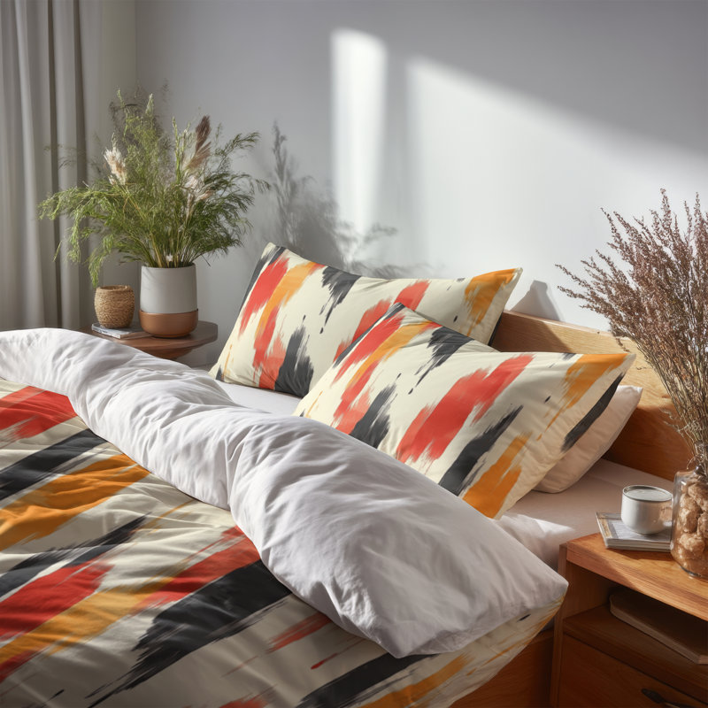 Ensemble de housse de couette moderne de 3 - Ensemble de literie et coussin décoratif ultra-moderne rouge et orange