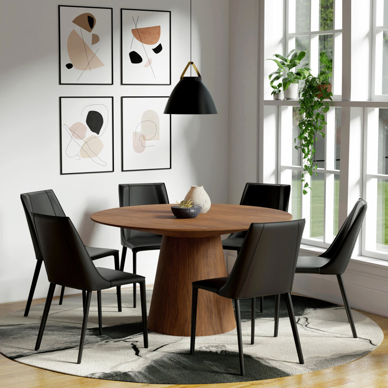 Table de salle à manger 53 "Adara en noyer et 6 chaises Carramar blanches, Blanc