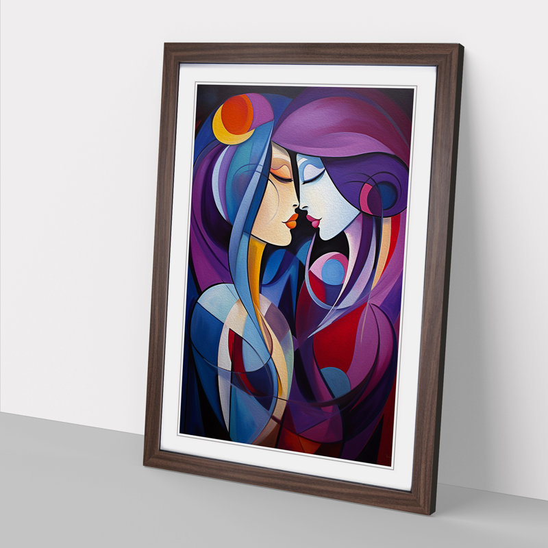 XYZ-FRM-V1223-6305 Two Women In Love Abstract No.2 - Single Picture Frame Print on Wood, 34cm H x 25cm W x 2cm D, Walnut 