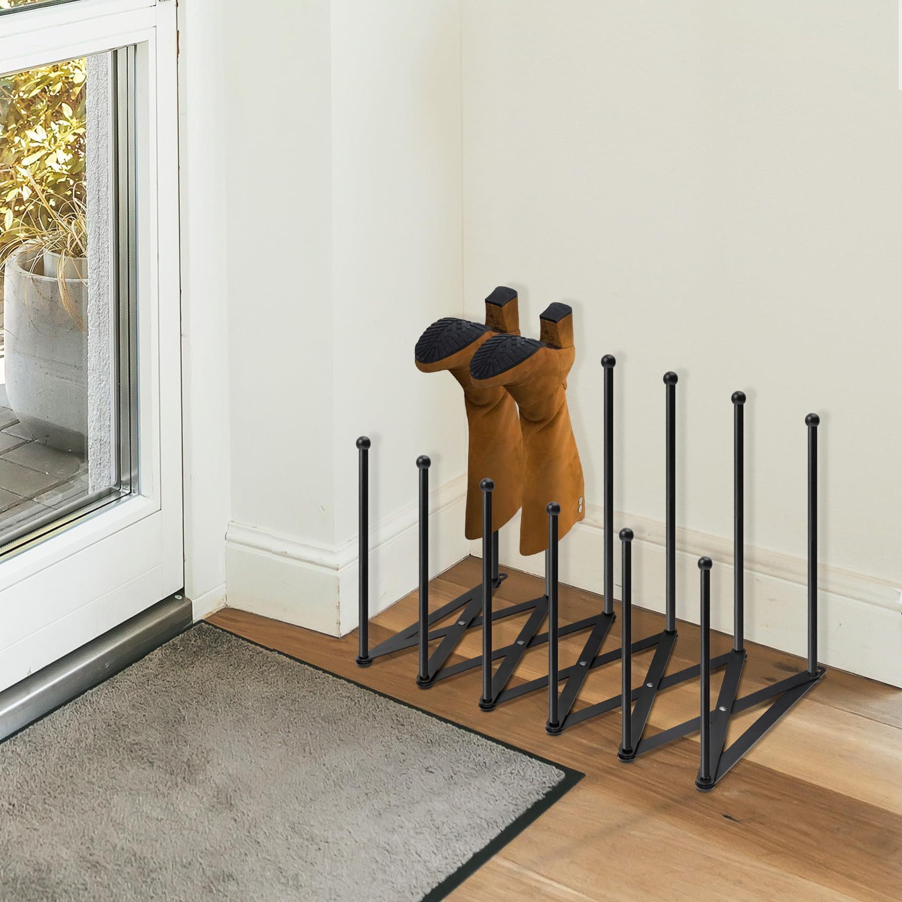 Latitude Run® Foldable Shoe Rack Free Standing Boot Rack Black Metal ...