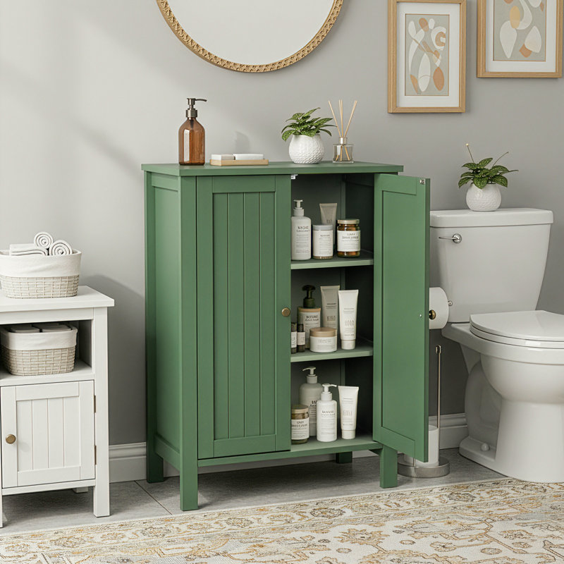 Armoire de rangement de salle de bain verte à 2 portes