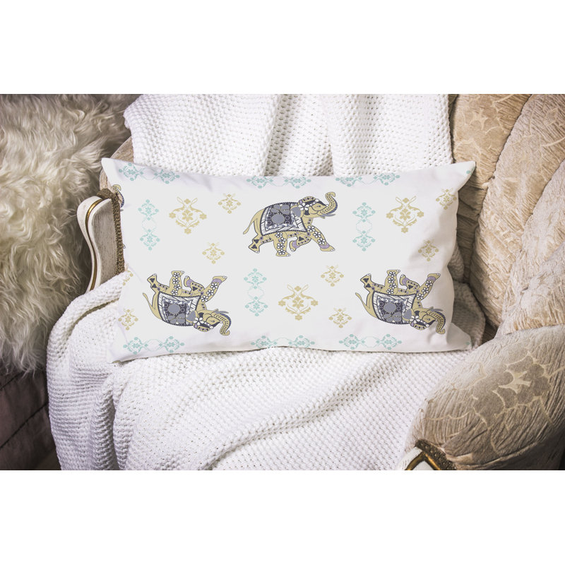MughalElephant  Rectangular Throw Pillow, White/Yellow