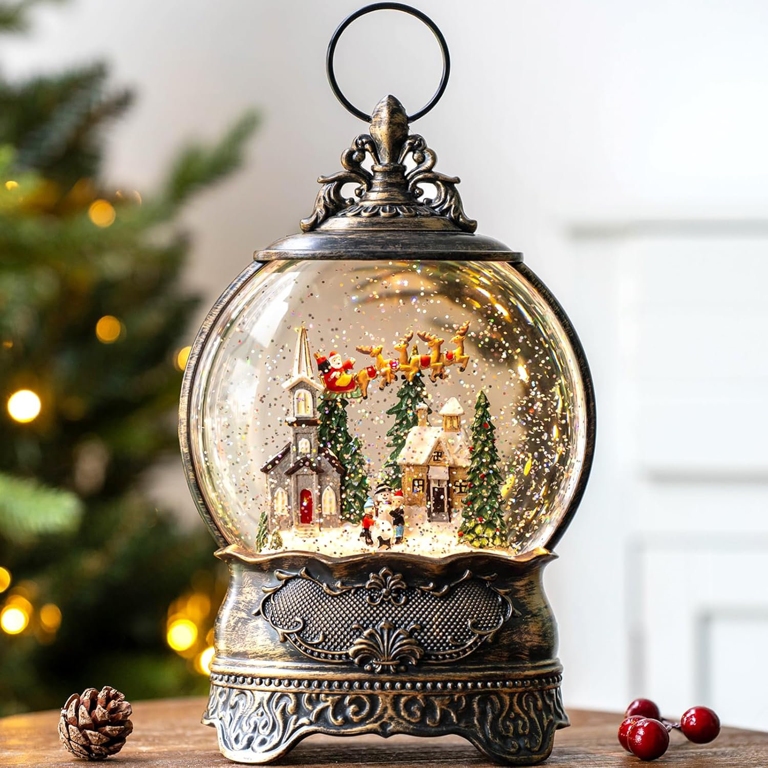 The Holiday Aisle® Lighted Musical Christmas Snow Globe Lantern - Santa ...