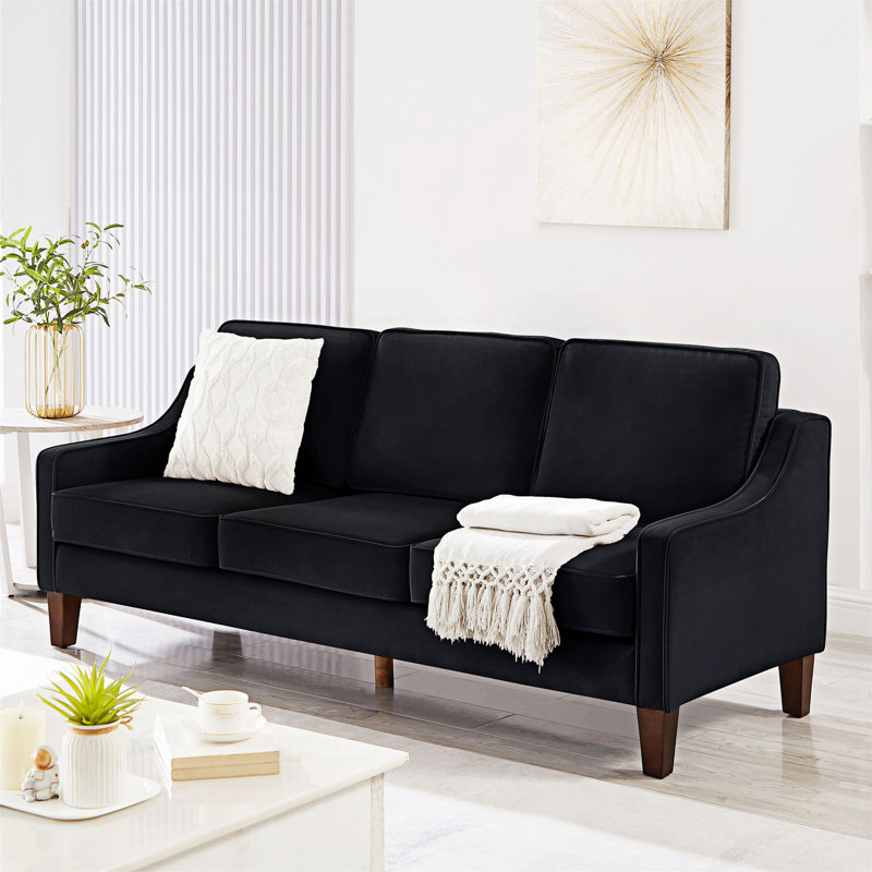 Causeuse en velours Leday, Velours noir, H 34,3 po x l 74,05 po x P 29,05 po, 3