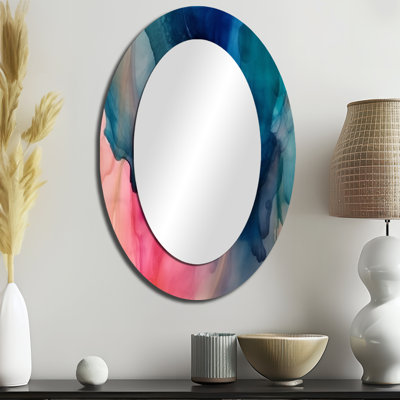 Blue and Pink Watercolor Mix - Blue Oval Wall Mirror Decor