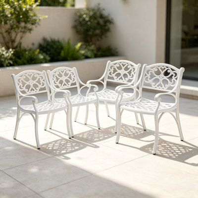 Ensemble de 4 chaises de jardin en aluminium moulé, blanc, pour terrasse, jardin et véranda.