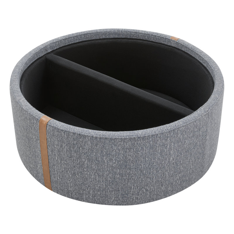 Pouf de rangement rond Jamil de 35,8 po avec plateau en bois réversible et revêtement rembourré, Gris