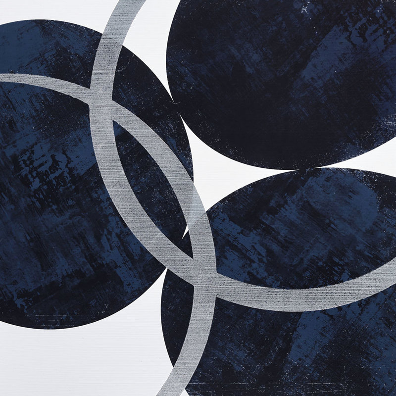 2 Contemporary Canvas Wall Art - Navy Circle, Silver 24X36 Inches Decorative Modern Abstract 24" X 36" Indoor